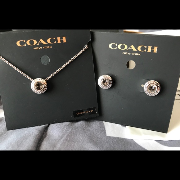 Coach Open Circle Stone Necklace & Earrings Silver - Picture 2 of 5